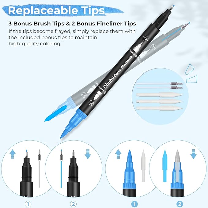 Ohuhu Markers for Adult Coloring Books No bleeding 60 Colors Coloring Markers Water-based Dual Tips Fineliner & Brush Drawing Pens Art Markers for Kids Adults Sketch Journal - Maui - Black | No Bleed Coloring Markers Fineliner & Brush Drawing Pens Art ...