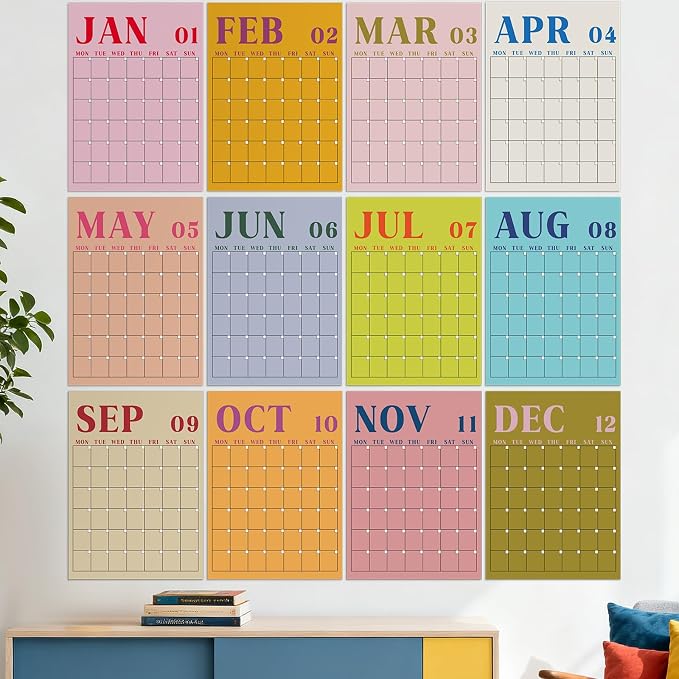 Gueevin 2026 Reusable Classroom Calendar Large Undated Dry Erase Wall Calendar 16 x 12 Inches Big Monthly Blank Planner Yearly Planning for School Organizing Office Home (Fresh Macaron)