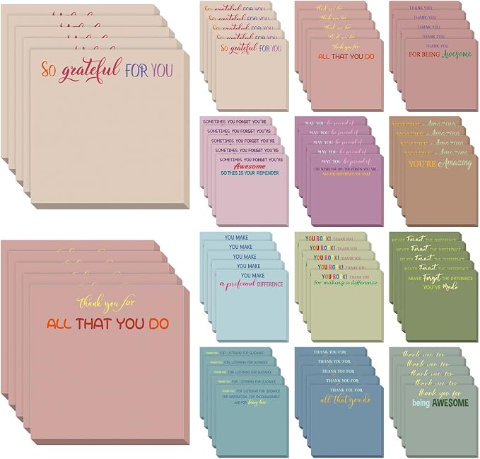 Yinder 48 Pcs Sticky Notes Gifts Bulk,Thank You,Morandi