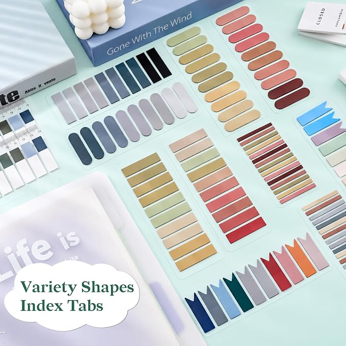 Temiary 2600 Pcs Transparent Sticky Index Tabs for Annotating, Colorful Books Tabs Clear Flags Strip Notes Tabs, Translucent Writable and Repositionable Page Marker for Bible Study Notebooks (Vintage)