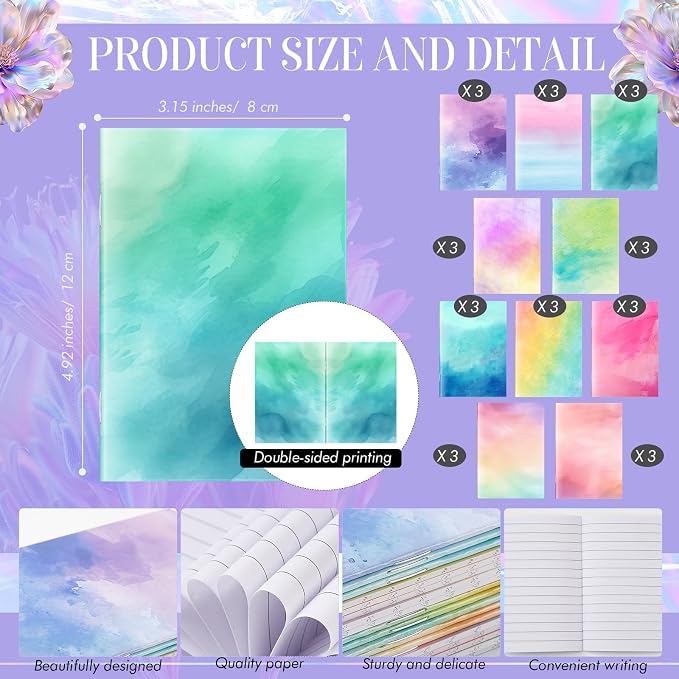 Tenceur 30 Pcs Mini Tie Dye Notebooks Pocket Notepads Bulk Tie Dye Small Memo Pad 3" x 5" Back to School Journal Notebook for Pastel Party Favors Birthday Gifts Classroom Office Supplies