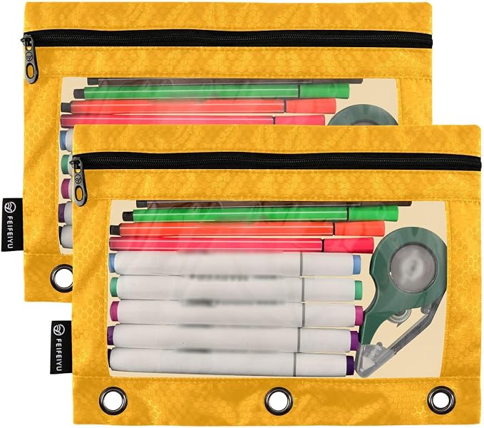 Gredecor Binder Pencil Pouch 3 Ring Orange Zipper Pencil Pouches Case 2 Pack Clear Binder Organizer for School Office