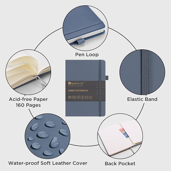 &And Per Se Lined Notebooks 3-Pack Gift Set, A5 Hardcover Journals, 160 Pages 100gsm Thick Paper, 3 Assorted Colors (Brown, Blue, Black)