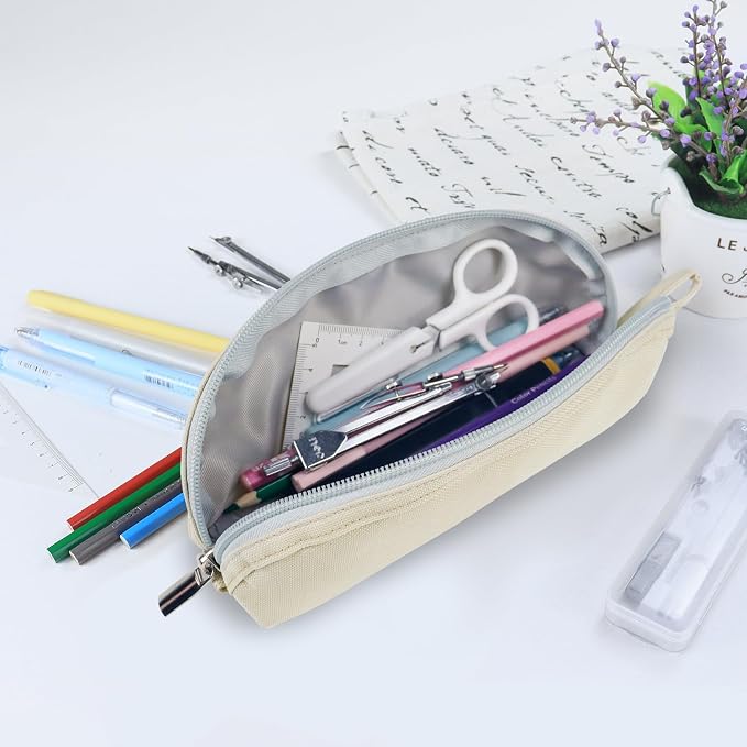 Gloppie Pencil Pouch - Practical Pencil Case, Aesthetic Simple Pencil Bag, Small Pen Holder, Back to School Supplies for Girls Boys, Off White