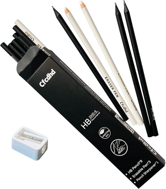 #2 HB Pre-Sharpened Wood-Cased Graphite Pencils 9 Pack | 3 Pencil-Style Erasers & 1 Pencil Sharpener，Ideal for Writing, Drawing & Sketching, Perfect for Students, Adults, Artists
