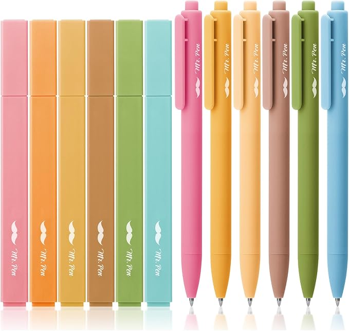 Mr. Pen- Aesthetic Highlighters and Gel Pens, 12 Pack | Boho Colors Bible Highlighters No Bleed, Fine Point 0.7mm Gel Pens, Fast Dry and No Smear for Bible Journaling, Planner