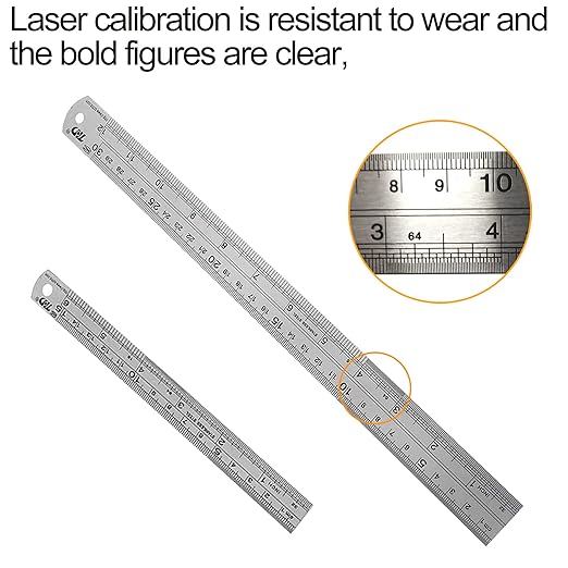 YouOKLight Metal Ruler Set, Stainless Steel 6 Inch and 12 Inch Rulers with Inches and Centimeters, Metric Precision Measuring Drawing Ruler, Silver