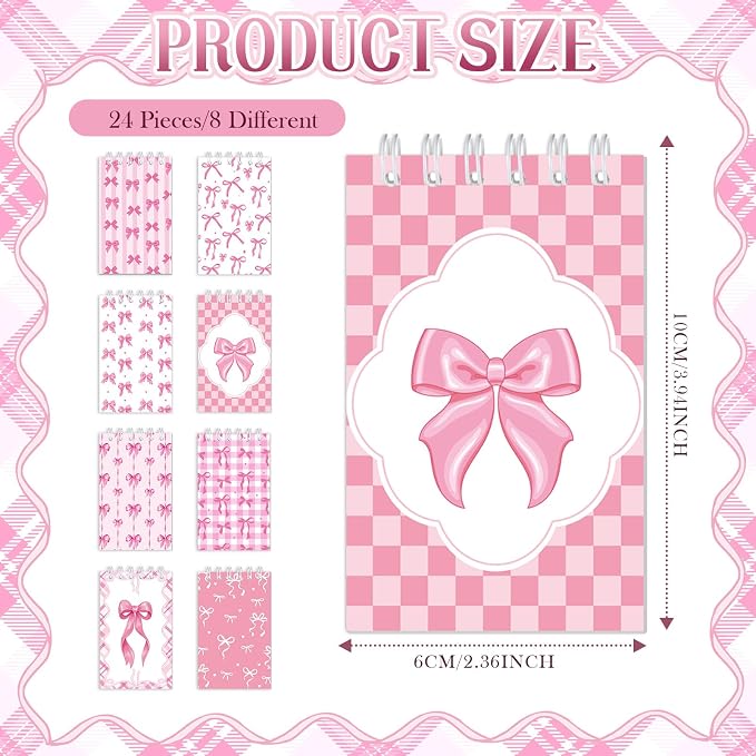 Faccito 24 Pieces Nautical Mini Notebooks Nautical Theme Spiral Small Notepads Anchors Pocket Journals Notebooks for Birthday Party Classroom Rewards Office (Pink Bow Style)