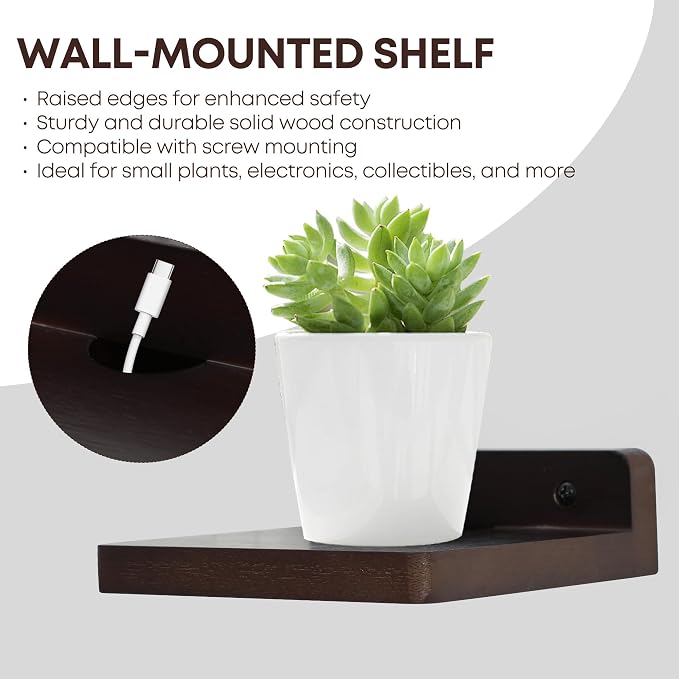 Small Floating Shelf for Wall,5 Inch Wooden Wall Shelf Set of 2,Mini Speaker, Baby Monitor,Cameras，Figurines Display Stand, for Bedroom, Gaming Room, Living Room, Bathroom, Office(Walnut)