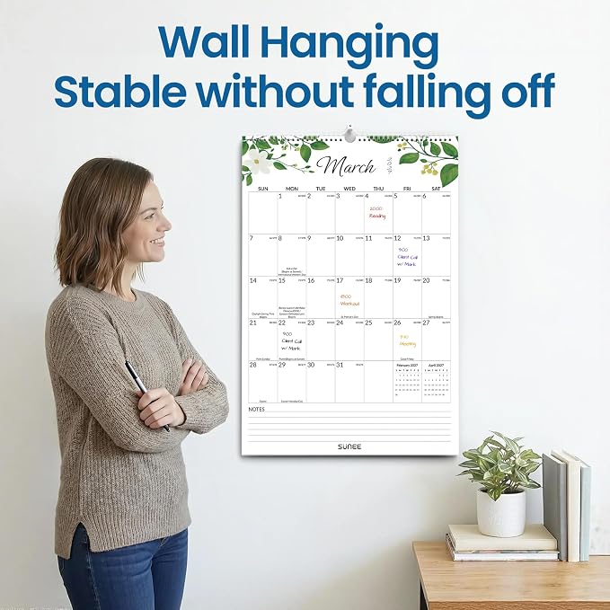 SUNEE 2026-2027 Wall Calendar Large 22.75"x15.5", 21 Month July Calendar (Ends March 2028), Vertical Extra Large, Greenery