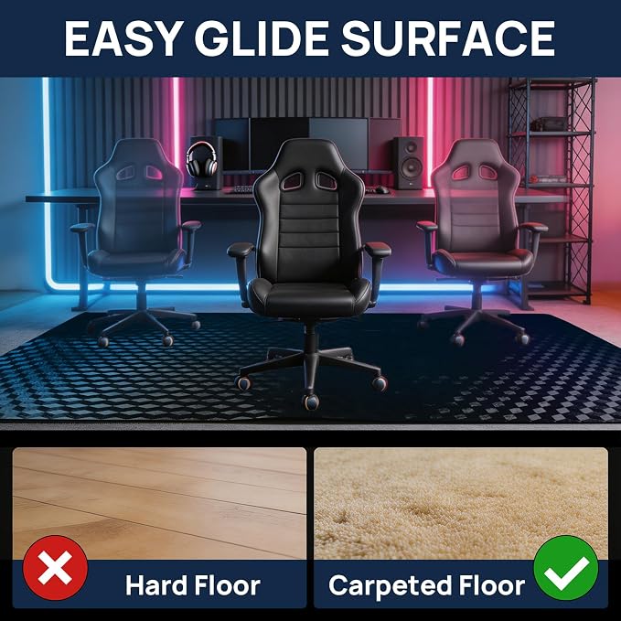 Chair Mat for Low Pile Carpet 36" x 48" PVC Office Carpet Protector, Black | Studded Back Grip, Smooth Chair Rolling, Protects Carpet from Wheel Wear, Home Office Gaming Use