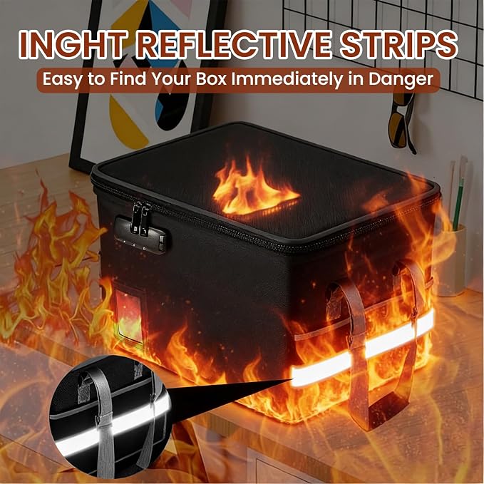 Large Fireproof Document File Organizer Box, 6400°F Fireproof Storage Filing Cabinet with Lock, Portable Office Safe Box for Hanging Letter/Legal Folder 16.1 x 12.9 x 11in (Black)