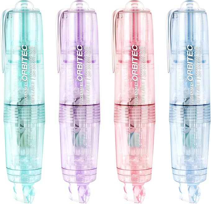 Refillable Retractable White Correction Tape,4PCS Cute Correction Tape P, with Easy to Use Mini Aesthetic Pen Shaped Applicator for School Office Supplies
