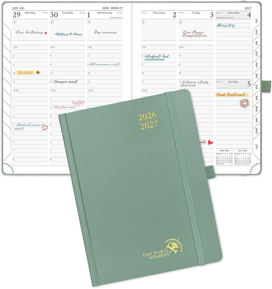 POPRUN 2026-2027 Academic Planner, 6.5" x 8.75", Weekly and Monthly Calendar, July 2026 to June 2027, Hardcover Appointment Book with Vertical Layout, Hourly Time Slots, Monthly Tabs - Midnight Green