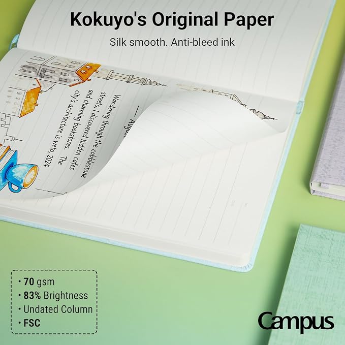 KOKUYO Lined Journal Notebooks, 4 Pack A5 Hardcover Notebook for Women in 8mm Ruled Japanese Smooth Paper, 70gsm 100 Sheets Each Pastel Travel Journal in 5.5'' x 8'', Journaling Writing Work & Office