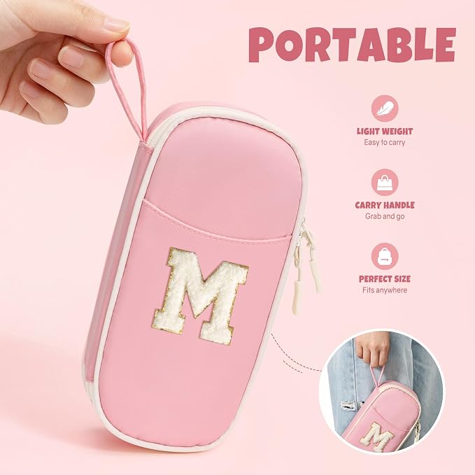 SUNEE Cute Pencil Case, Kawaii Big Capacity Pencil Pouch, Personalized Initial Pencil Bag with Zipper, Stationery Storage and Organizer, Back to School Supplies, Pen Box for Girls & Boys, Teen, M-Pink