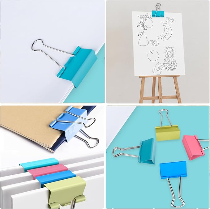 Ufmarine Large Binder Clips 1.6 inch Length, (40 Pcs) Colorful Paper Clips Large for Office