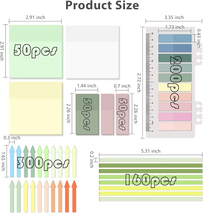 1060 Sheets Transparent Sticky Notes, Clear Tabs and Long Highlighter Strips Page Markers for Books, Writable Annotation Index Flags Tapes for School Office Annotating Supplies (Morandi)