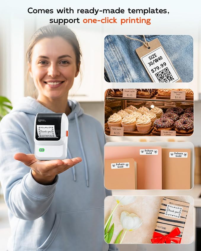 M100 Label Maker Machine with 3 Tapes, Portable Bluetooth Thermal Printer | 2 inch Label Printer Easy to Use Sticker Printer for Small Business, Home, School, Organization,, Office, Warehouse, White