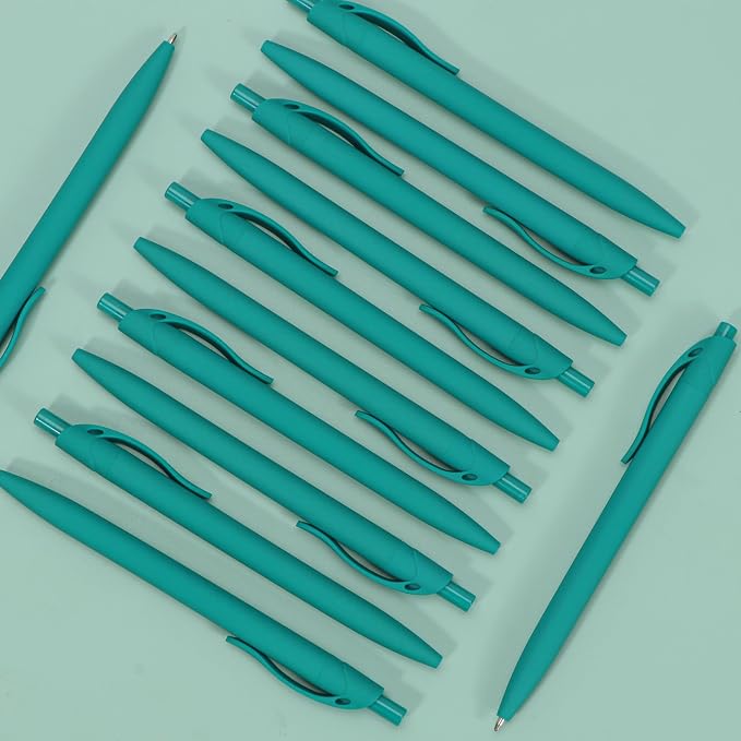 deegtran 100 Pack No Bleed Teal Blue Barrel Click Pens, Wholesale Retractable Ballpoint Pens, Medium Point, Smooth Ink, 1.0MM Black Ink