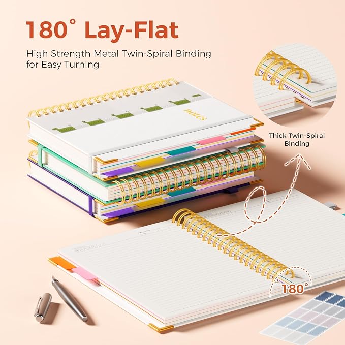 XYark A4 Hardcover Spiral Notebook, 8.5"x11" College Ruled Notebooks with Removable Dividers Tabs & Ruler, 5 Subject Notebook 300 Pages, Large Lined Journal for Women Men School Work Office, White