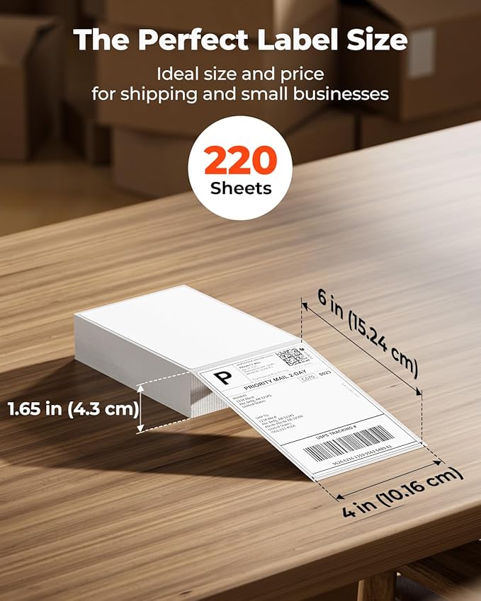 MUNBYN 4x6 Thermal Printer Labels, Commercial Grade, 220 Sheets/Stack | 4"x6" Fanfold Shipping Labels, No BPA and BPS, Print Clear and Sharp, Strong Adhesive, Compatible with Most Thermal Printers