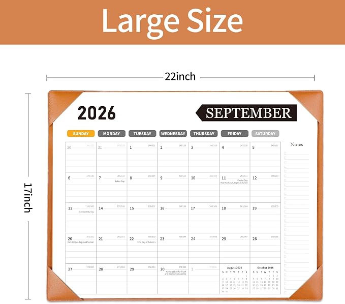 Large Desk Calendar 2026-2027, 22x17 Inch PU Leather Desk Pad Calendar, 18 Months (Jul 2026 - Dec 2027), Big Desktop Blotter for Office, Home & Classroom (Brown)