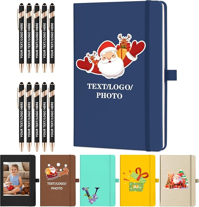 ENOMY Personalized Notebook & 10 PC Pens Gift Set Custom Notebook Journal A5 200 Pages A5 Lined Journal for Men Women Hardcover Notebooks for Work College Graduation Gifts, Blue