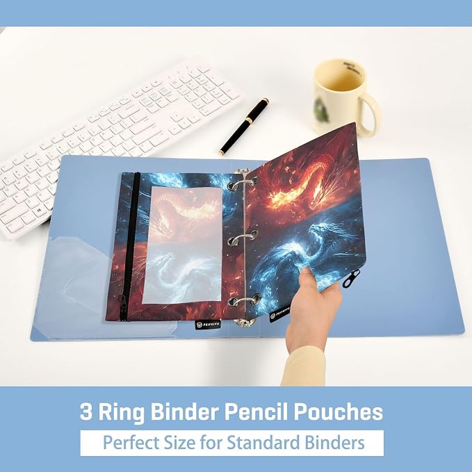SsangYong Pencil Pouch for 3 Ring Binder 2 Pack Zipper Binder Pencil Bag with Clear Window Pencil Case for Office Supplies