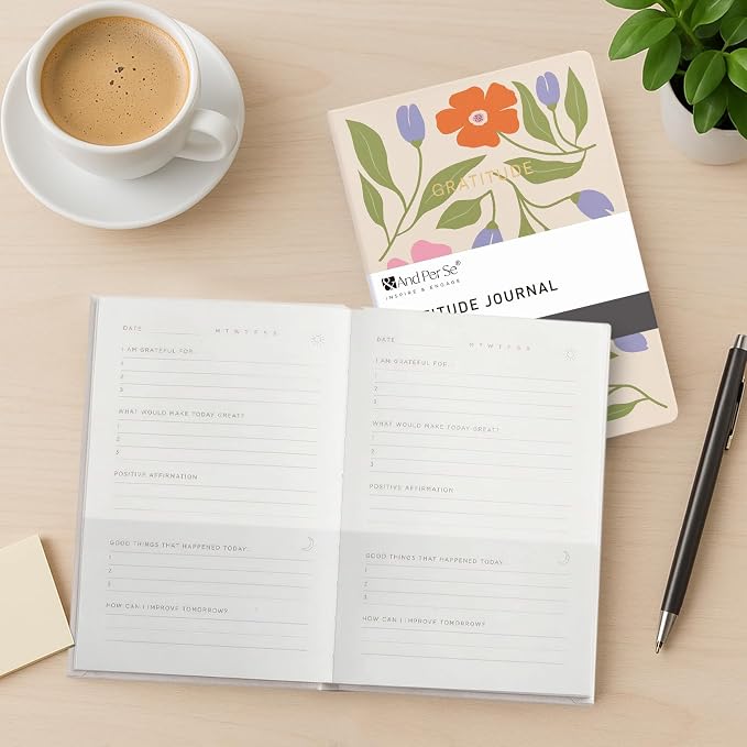 And Per Se Gratitude Journal – 5 Minute Daily Practice for Women with Prompts & Quotes – Undated Mindfulness & Happiness Notebook (Botanical Floral)