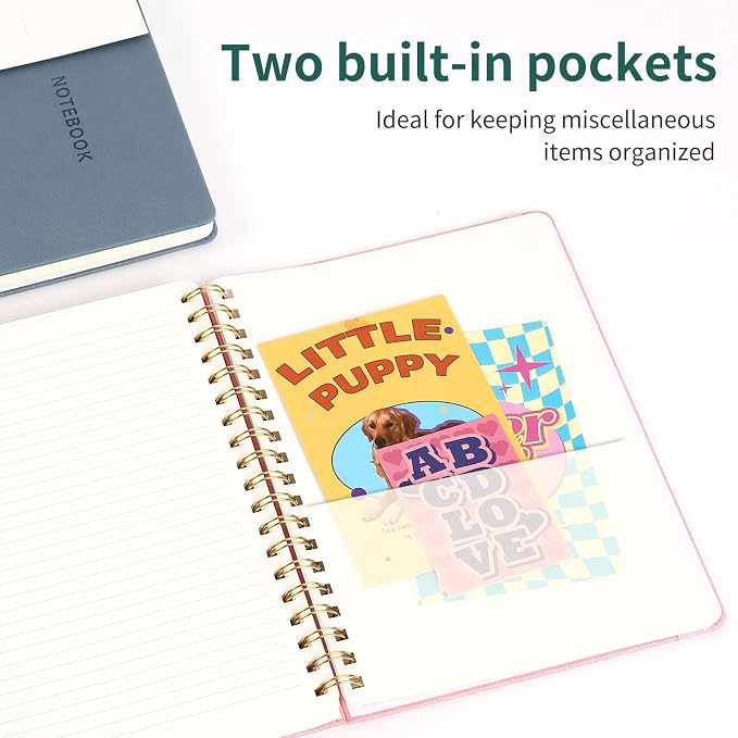 Spiral Notebook - 7.24" x 10" College Ruled Journal with Inner Pockets and 180 Pages, PU Leather Cover Business Journal, Twin-Wire Binding Notebook Perfect for Office & Home School Supplies Green
