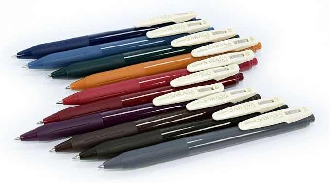 Zebra Pen SARASA Clip Retractable Gel Pen, Assorted Vintage Ink, 10-Pk | Fine 0.5mm Point Tip, Water Based Ink, Ideal for Planners, School and Office Supplies, Journaling and Note-Taking (47510)