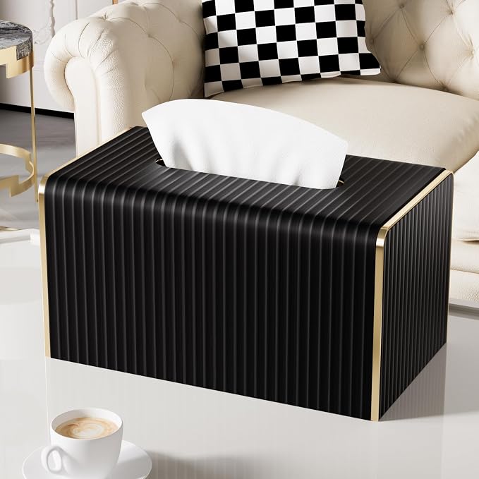 Extra Large Tissue Box Cover for Standard Size 180 to 230 Count Box of Tissues,Leather Rectangle Tissue Holder for Bathroom Toilet Bedroom Living Room Table Desk Office,Modern Home Decor