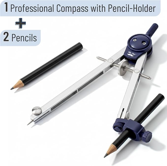 Mr. Pen- Metal Geometry Compass, Center-Wheel Design | Precision Drafting Compass with Pencil for School & Technical Drawing, Draws Circles up to 11 Inches Diameter