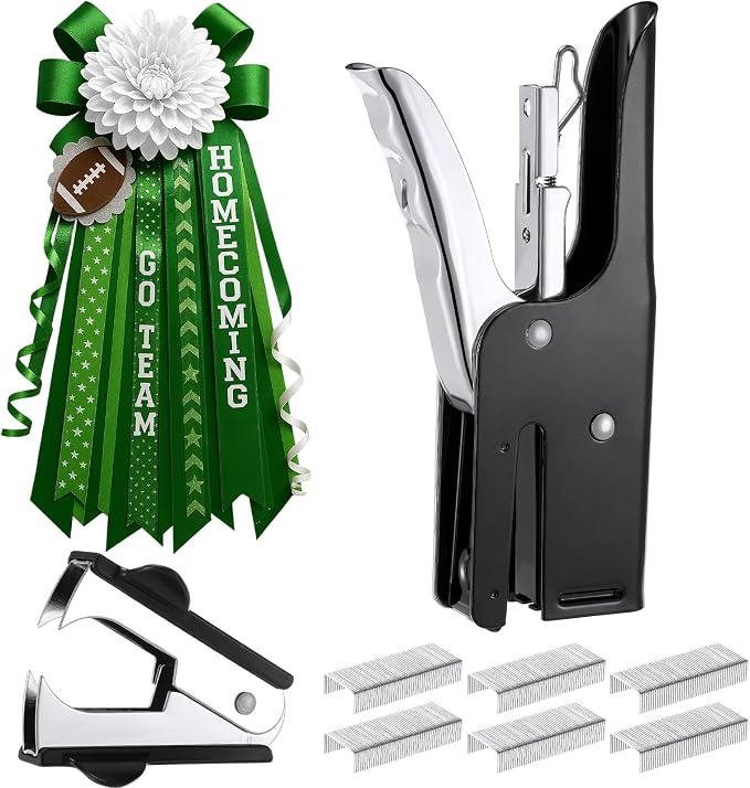 Fullhawl Homecoming Mum Supplies, Stapler Heavy Duty with 1000 Staples and Staples Remover, Handle Craft Stapler Homecoming Week Supplies for Back to School Football (Flower Not Included) (Black)