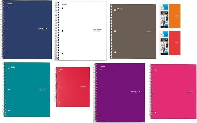 Five Star Spiral Notebooks, 1 Subject, College Ruled Paper, 100 Sheets, 11" x 8-1/2", Color Selected For You, 1 Count (06206)