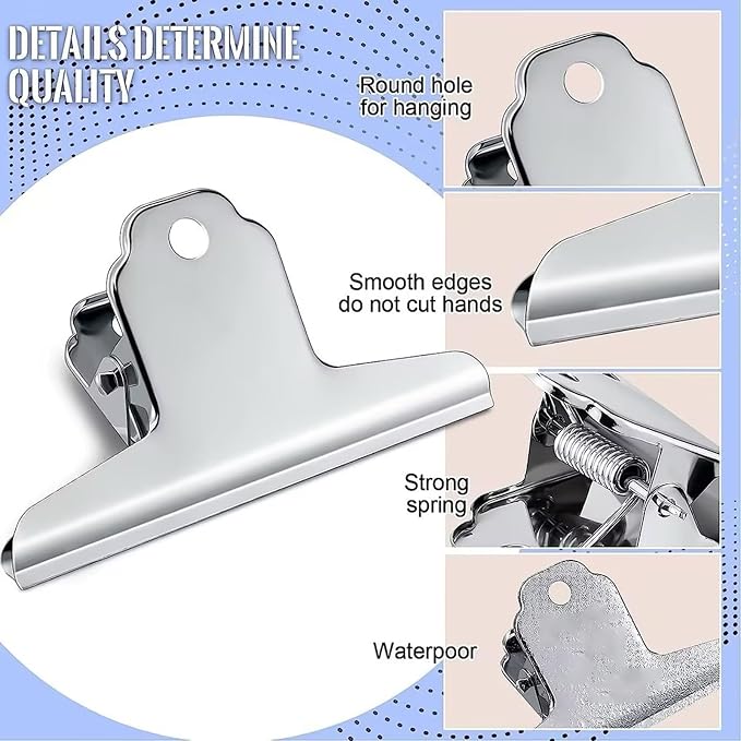 Extra Large Bull Paper Clips, 5.71 Inch - 12 Pack, Silver, 145 mm, Stainless Steel Mountain Binder Clips - Heavy Duty Square Metal File Clamps for Home Office School Supplies