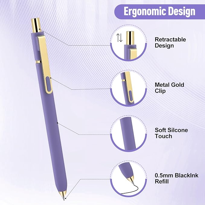 Gel Pens 6-Pack with Extra 3 Refills, 0.5mm Black Ink Fine Point Smooth Writing Pens, Quick Dry Ink No Smudge, Retractable Pens for Journaling Note Taking,Gift for Nurses,Teachers (Vintage-6 Pcs)