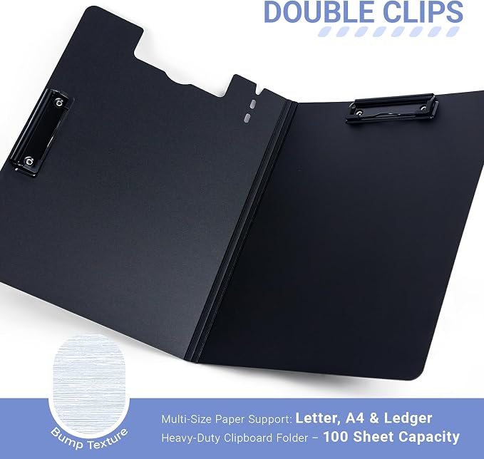 Clipboard Folder, with Dual Metal Clips, Embossed-Texture, Folding 360° Rotating, Nursing Clipboard for Letter and A4, Pen Holder (Silver, 5)