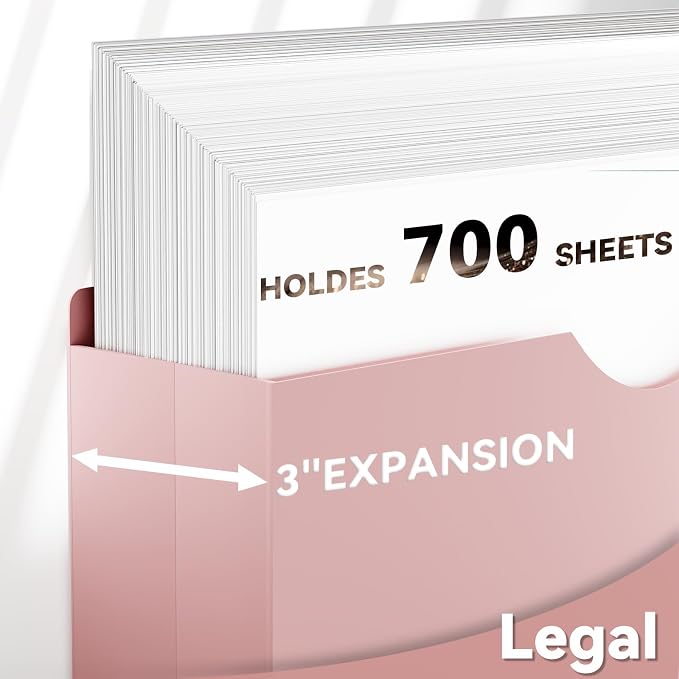 Plastic 3 Inch File Jackets Legal Size,12 Pack Manilla Pocket Folder | Expandable File Jackets for Document,Poly Job Folders File Jacket,Heavy Duty Expansion Pocket,Straight Cut Tabs,Pastel Color