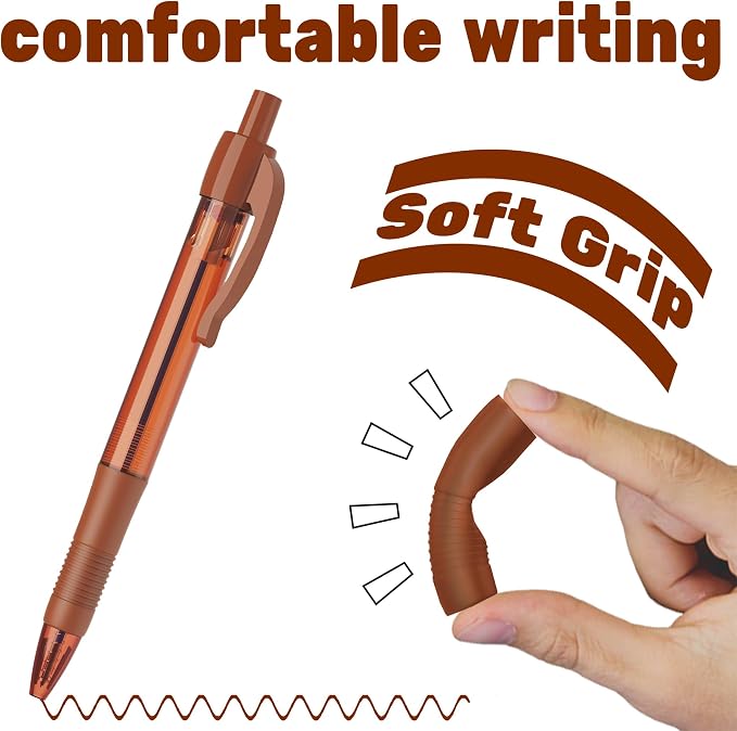 deegtran Pens Bulk, 30 Pack No Bleed Brown Ink Click Pens with Soft Grip, Wholesale Retractable Ballpoint Pens for Office School, Medium Point Smooth 1.0MM