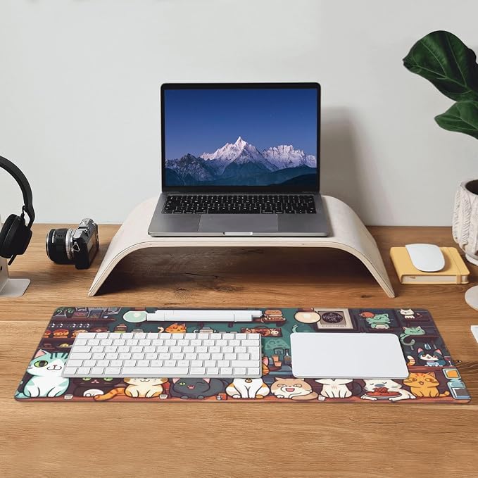 Gaming Mouse Pad Desk Pad,Extended Big Mouse Pad,31.5x11.8 Inch Long Computer Keyboard Mouse Mat Mousepad with 3mm Non-Slip Base and Stitched Edge for Gaming and Office… (cat)