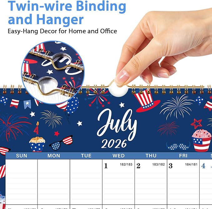 Calendar 2026-2027 - Wall Calendar 2026-2027, Jul 2026 - Dec 2027, 12" x 17", 18 Months Calendar 26-27, Large Writing Blocks for Home, Office & School Planning - 12 Different Themes