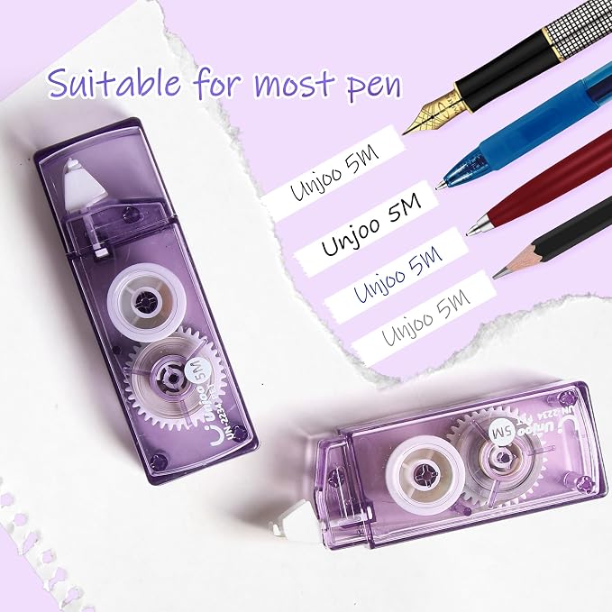 Unjoo Mini White Correction Tape Set (12pack, 5M/196" x 0.2", Purple) | Aesthetic Cute Correction Tape, Easy To Use, For school, Office Workers