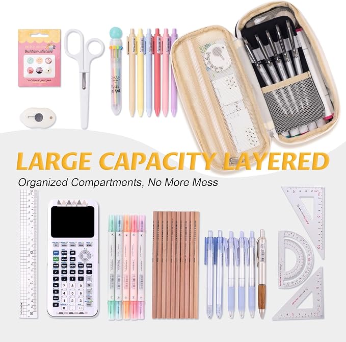 EASTHILL Big Capacity Pencil Pen Case Office College School Large Storage High Capacity Bag Pouch Holder Box Organizer Black White