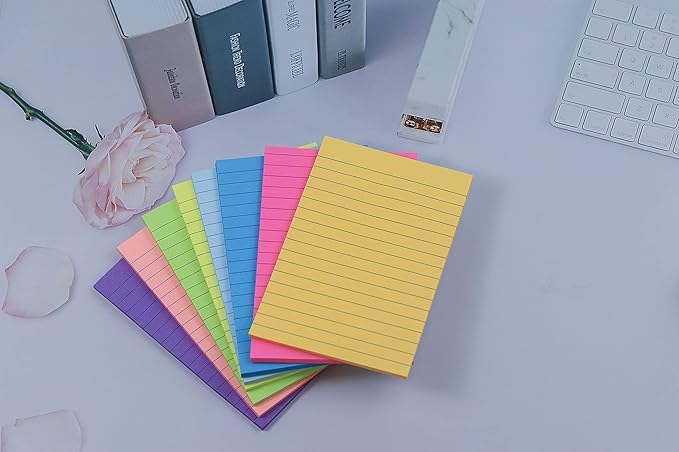 (8 Pads) Lined Sticky Notes 4x6 in Post, 8 Colors Self Sticky Notes Pad Its, Bright Post Stickies Colorful Big Rectangular Sticky Notes for Office, Home, School, Meeting, 40 Sheets/pad (Pack of 2)
