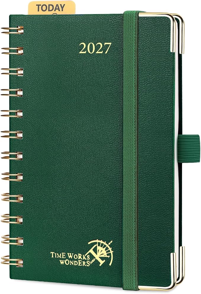 POPRUN Pocket Calendar 2027,4" x 6.25" Small Weekly Planner, Jan 2027 - Dec 2027 Appointment Book with Flexible Hardcover, Inner-pocket, Pen loop - Dark Green