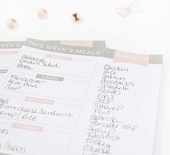 bloom daily planners Weekly Meal Planning Pad - Magnetic Hanging Refrigerator Menu Planner with Tear-Off Sheets & Perforated Grocery Shopping Lists - 6” x 9” (Grey & Pink)
