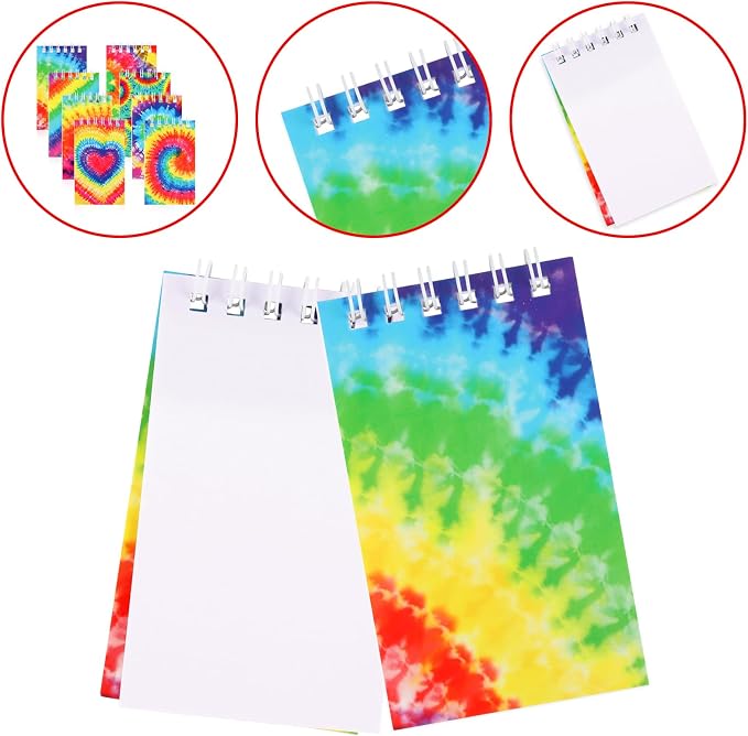 24 PCS Mini Tie Dye Notebooks Small Spiral Notebook Mini Journal Pocket Notebook for Party Supplies Mini Notebooks Bulk for Tie Dye Party Gift Classroom Rewards