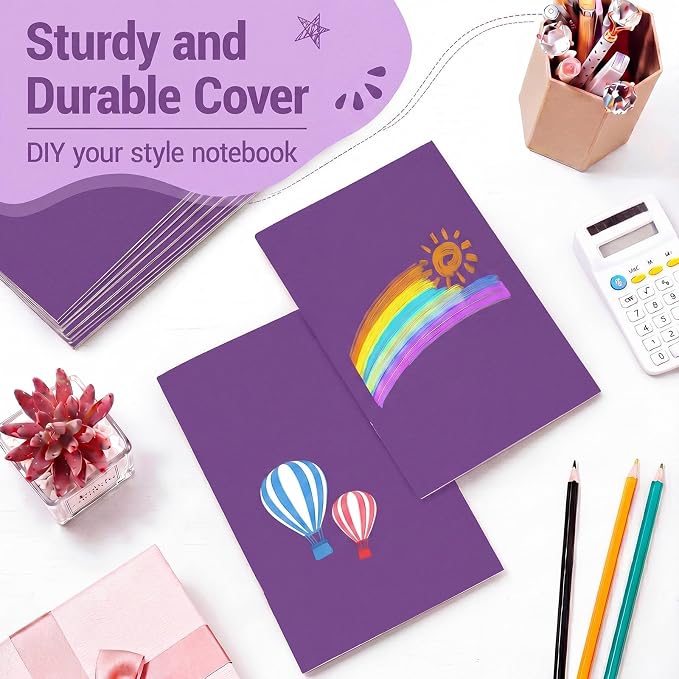 Mimorou 100 Pcs Journals Notebooks Bulk - Kraft Softcover A5 Small Notebooks 5.5 Inch x 8.3 Inch Notepads with 60 Page 30 Sheet for Writing Sketch Travel Office Supplies(Purple,Lined)